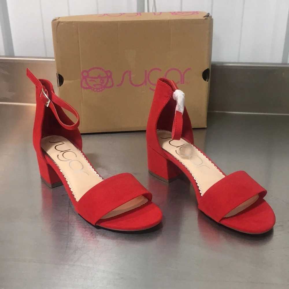 Sugar Women's Red Ankle-Strap Block Heel Sandals